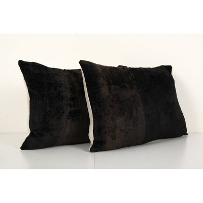 Set of Two Ikat Black Pillow Cover - Pair Silk Velvet Lumbar Pillow