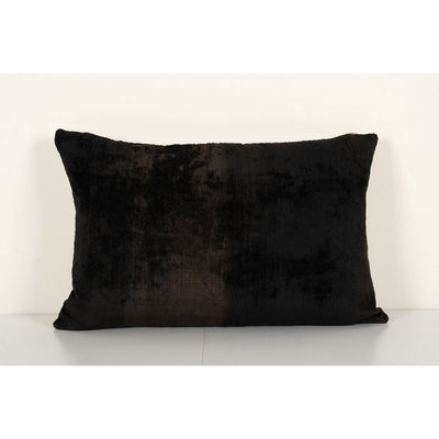 Black Handloom Ikat Pillow, Silk Velvet Lumbar Pillow