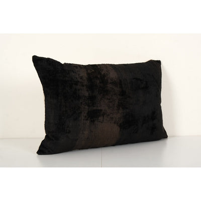 Black Handloom Ikat Pillow, Silk Velvet Lumbar Pillow