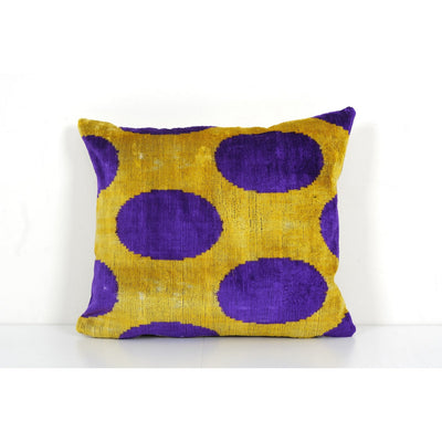 Velvet Ikat Cushion Dots Purple, Square Tribal Silk Cushion Cover