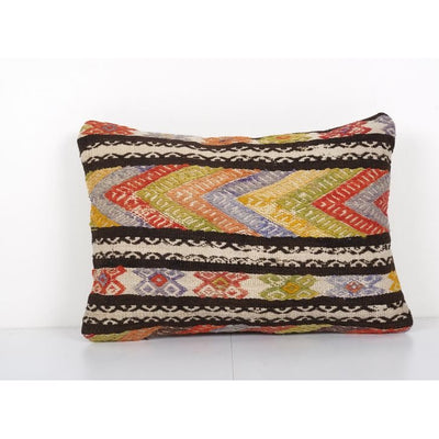 Turkish Colorful Bed Pillow Cover, Anatolian Zig Zag Kilim Cushion Cover Pillow Cases Made from a Vintage Anatolian Textile 14'' x 20''