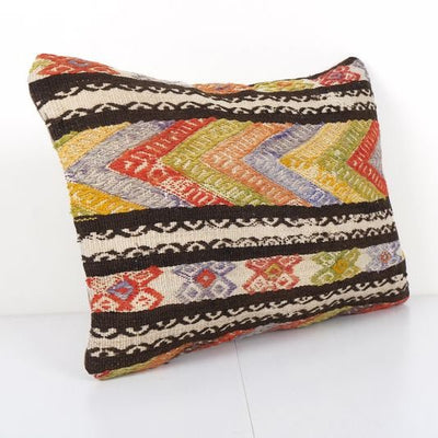 Turkish Colorful Bed Pillow Cover, Anatolian Zig Zag Kilim Cushion Cover Pillow Cases Made from a Vintage Anatolian Textile 14'' x 20''