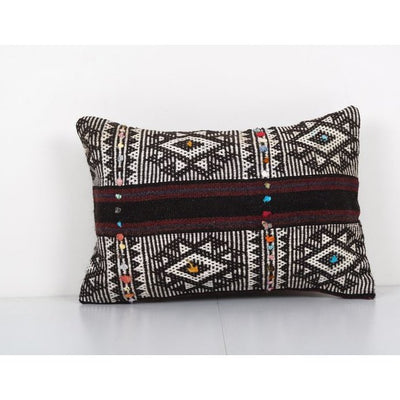 Ethnic Goat Hair Lumbar Kilim Pillow Cover from Anatolian, Bohemian House Decor 14'' x 20''