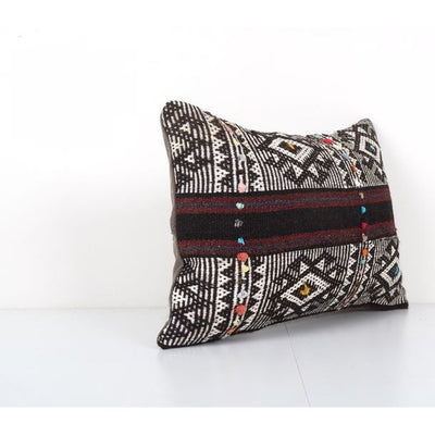 Ethnic Goat Hair Lumbar Kilim Pillow Cover from Anatolian, Bohemian House Decor 14'' x 20''