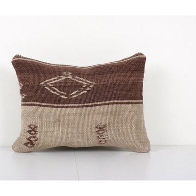 White Hemp Kilim Lumbar Pillow, Tribal Vintage Kilim Pillow, Boho Throw Pillow Cover, Sofa Pillow 14'' x 18''
