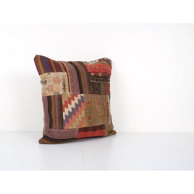 Square Handwoven Turkish Kilim Pillow, Tribal Sofa Pillow, Organic Patchwork Kilim Pillow, Throw Pillow, Couch Anatolian Pillow 20'' x 20''