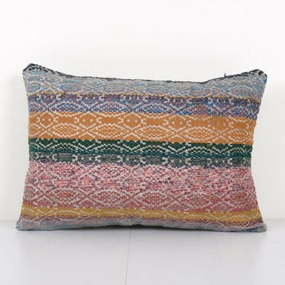 Turkish Kilim Lumbar Pillow, Handwoven Kilim Lumbar, Ethnic Pillow, Bohemian Carpet Pillow 14'' x 20''