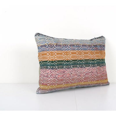 Turkish Kilim Lumbar Pillow, Handwoven Kilim Lumbar, Ethnic Pillow, Bohemian Carpet Pillow 14'' x 20''