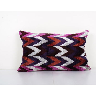 Silk Ikat Velvet Lumbar Pillow Cover - Ethnic Decorative pillow - Colorful Velvet Ikat pillow 16'' x 24''