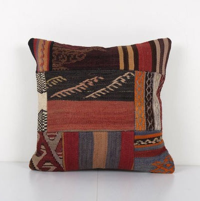 Handmade Modern design Kilim pillow cover, Turkish Patchwork Kilim Pillow Cover, Tribal Home Decor 16'' x 16''