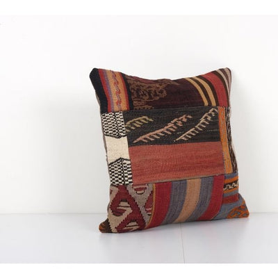 Handmade Modern design Kilim pillow cover, Turkish Patchwork Kilim Pillow Cover, Tribal Home Decor 16'' x 16''
