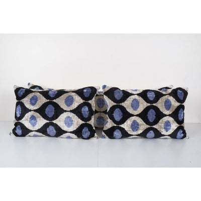 Ikat Velvet Pillow Cover, Set of Three Silk Velvet Blue Polka Dot Pillow Cover, Handloom Ikat Velvet Pillow Cover