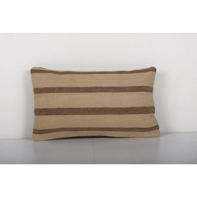 Vintage Striped Organic Hemp Kilim Pillow, Bohemian Organic Wool Kilim Cushion Cover 12'' x 20''