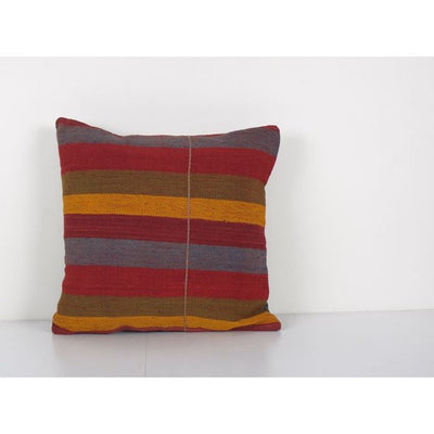 Traditional Turkish Decorative Kilim Pillow, Anatolian Striped Square Kilim Pillow Cover 20'' x 20''
