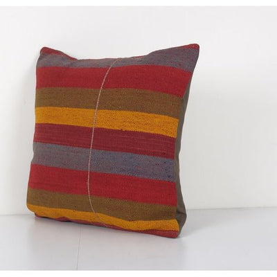Traditional Turkish Decorative Kilim Pillow, Anatolian Striped Square Kilim Pillow Cover 20'' x 20''