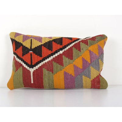 Turkish Colorful Bed Pillow Cover, Anatolian Kilim Cushion Cover Pillow Cases Made from a Vintage Anatolian Textile 14'' x 22''
