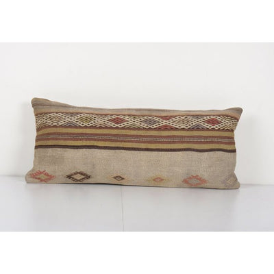 Vintage Oversize Turkish Bedding Kilim Pillow, Pillow Handmade Decorative Home Extra Long Lumbar Pillow 12'' x 26''