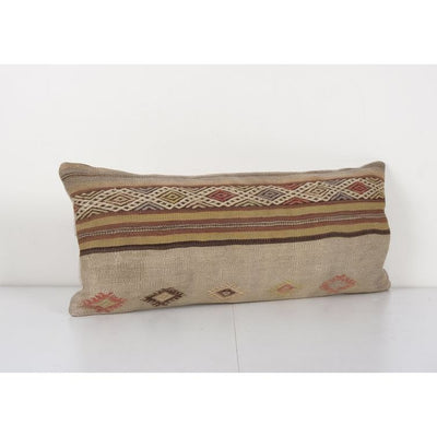 Vintage Oversize Turkish Bedding Kilim Pillow, Pillow Handmade Decorative Home Extra Long Lumbar Pillow 12'' x 26''