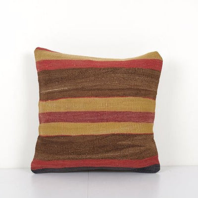 Small Striped Turkish Kilim Pillow, Handmade Turkish Kilim Pillow, Decorative Throw Pillow, Bohemian Kilim Pillow 16'' x 16''