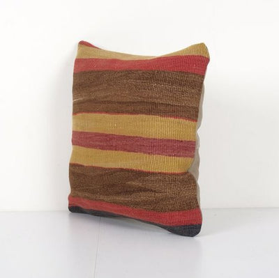 Small Striped Turkish Kilim Pillow, Handmade Turkish Kilim Pillow, Decorative Throw Pillow, Bohemian Kilim Pillow 16'' x 16''