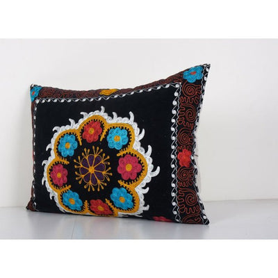 Suzani Ethnic Velvet Pillow Case Fashioned from a Mid-20th Century Uzbek Suzani Samarkand Ethnic Pillow 18'' x 25''
