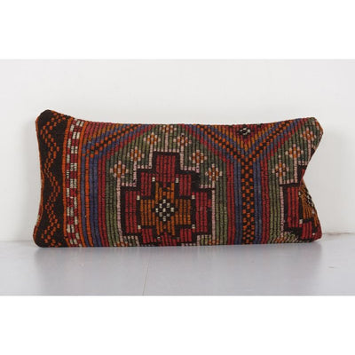 Lumbar Cicim Pillow Cover - Organic Brown Jajim Pillow Cover 12'' x 24''