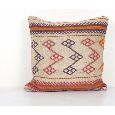 Handmade Wool Hemp Organic Kilim Pillow, Boho Pillow, Tribal Couch Pillow, Handmade Turkish Square Cushion 24'' x 24''