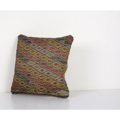 Handmade Turkish Cicim Pillow Cover, Brown Square Kilim Pillow Cover 17'' x 17''