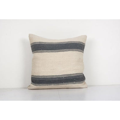 Vintage Gray Striped Organic Hemp Kilim Pillow, Handwoven Kilim Pillow, Kilim Cushion Cover, Bohemian Kilim Pillow 20'' x 20''