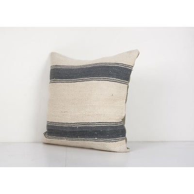 Vintage Gray Striped Organic Hemp Kilim Pillow, Handwoven Kilim Pillow, Kilim Cushion Cover, Bohemian Kilim Pillow 20'' x 20''