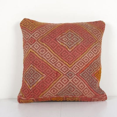 Oriental Boho pillow Kilim pillow cover Chair pillow Small Oblong, Red Turkish Cicim Lumbar Kilim Pillow 16x16