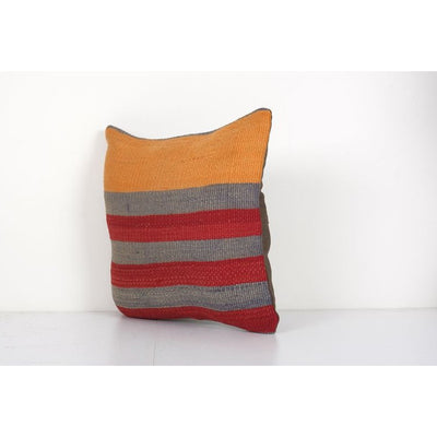 Striped Turkish Kilim Pillow Cover, Bohemian Kilim Pillow, Tribal Lumbar Cushion Cover 16'' x 16''