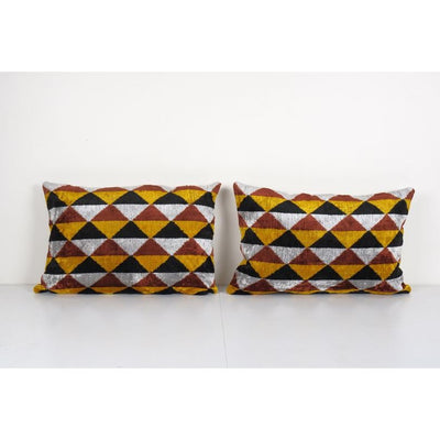 Ikat Yellow Pillow Cover - Set of Two Silk Pastel Velvet Lumbar Pillow Cover - Ethnic Decorative pillow - Velvet Ikat pillow 16'' x 24''