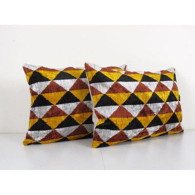 Ikat Yellow Pillow Cover - Set of Two Silk Pastel Velvet Lumbar Pillow Cover - Ethnic Decorative pillow - Velvet Ikat pillow 16'' x 24''