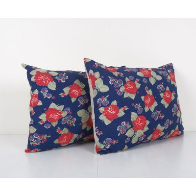 Uzbek Roller Printed Cotton Fabric Panel, Mid-20th Century Tribal Pillow Cover 16'' x 24''