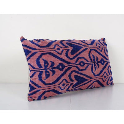 Ikat Navy Blue and Pink Pillow Cover - Silk Ethnic Velvet Lumbar Pillow Cover - Designer pillow - Velvet Ikat pillow 15'' x 28''