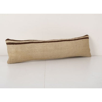 Handwoven White Striped Turkish Kilim Pillow, Organic Hemp Bedding Cushion Cover, Decorative Throw Pillow 8'' x 28''