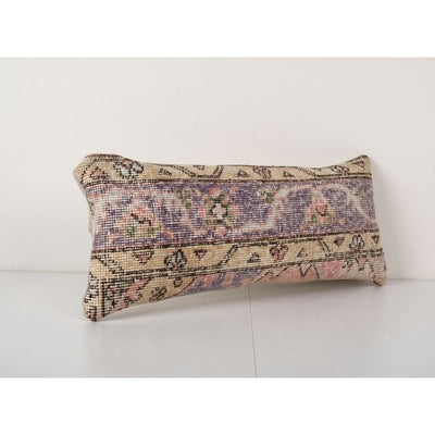 Handmade Blue Turkish Oushak Rug Pillow, Vintage Carpet Cushion Fashioned From a Mid-20th Century Anatolian Rug 10'' x 24''