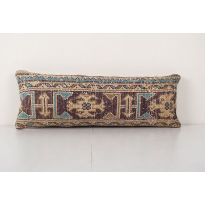 Vintage Muted Carpet Rug Bedding Pillow, Faded Ethnic Turkish Yastik Cushion Cover 11'' x 29''