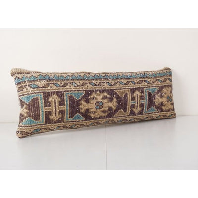 Vintage Muted Carpet Rug Bedding Pillow, Faded Ethnic Turkish Yastik Cushion Cover 11'' x 29''