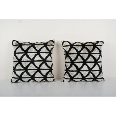 Set of Two Velvet Ikat Cushion, Square Silk Velvet Pillow Cover