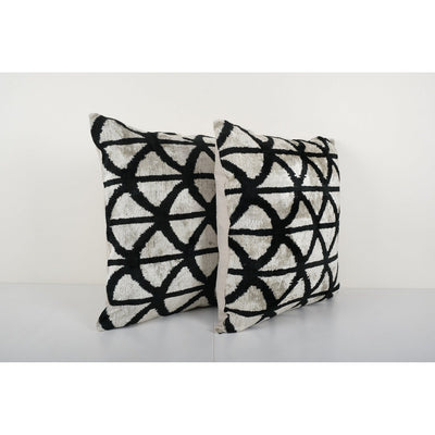 Set of Two Velvet Ikat Cushion, Square Silk Velvet Pillow Cover