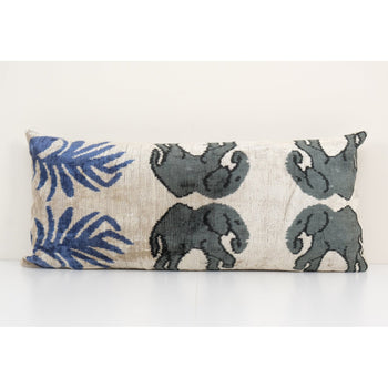 15" x 33" Ikat Elephant Pillow Pillow Cover - Silk Bedding Velvet Pillow Cover