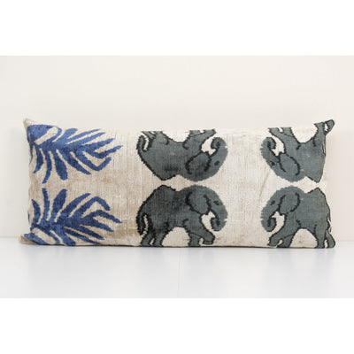 15" x 33" Ikat Elephant Pillow Pillow Cover - Silk Bedding Velvet Pillow Cover