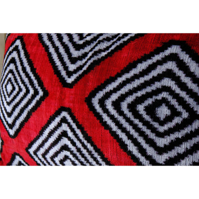 Set of Two Silk Ikat Velvet Pillow, Matching Red Uzbek Ikat Cushion Cover