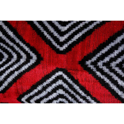 Red Silk Ikat Velvet Pillow, Extra Long Ikat Cushion