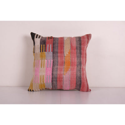 Striped Design Turkish Anatolian Kilim Pillow cover, Square Decorative Organic Wool Pillow, Home Decoration Cushion 20'' x 20''