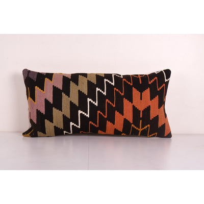 Turkish Extra Long Bedding Rug Pillow, Turkish Long Kilim Pillow Cover, Unique Nomadic Pillow Case Cover 18'' x 36''
