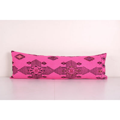 Turkish Pink Bedding Pillow Cover, Organic Wool Boho Pillow Cover, Extra Long Hippie Bed Cushion 12'' x 40''