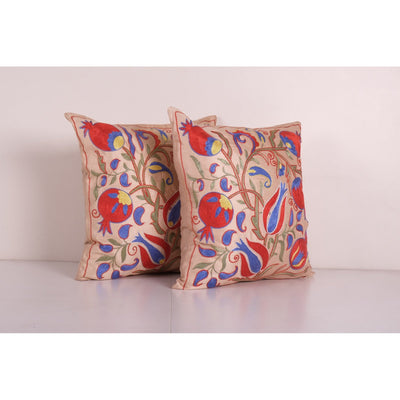 Suzani Square Embroidery Cushion Cover, Tribal House Decor, Embroidery Handmade Pillows, Vintage Embroidered Pink Suzani 18'' x 19''